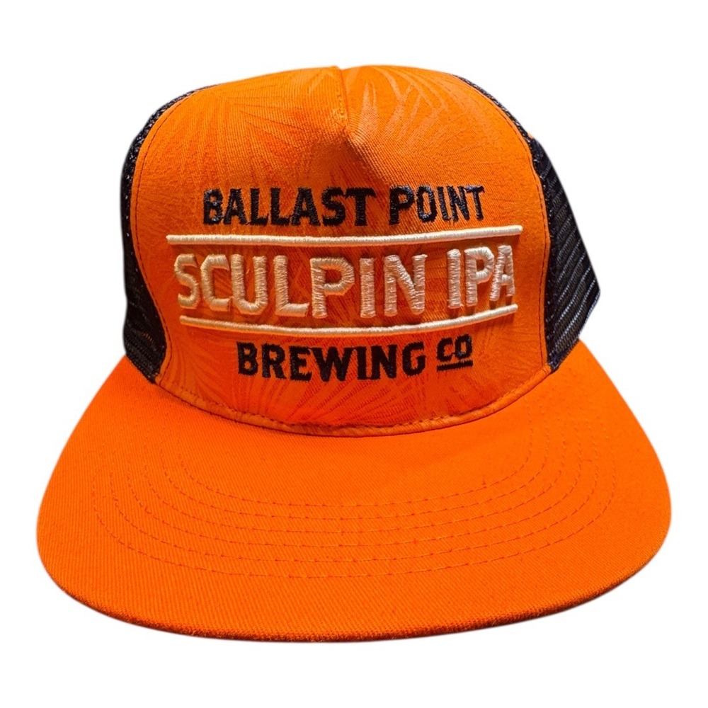 NWOT Ballast Point Brewing Co‎ Sculpin IPA Trucker Hat Orange Navy Blue Snapback
